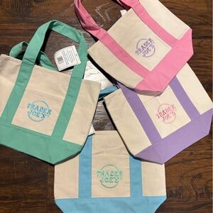 FOUR BAGS 2026 Trader Joe's Mini Totes- Pink, Blue, Green, Purple(one of each)